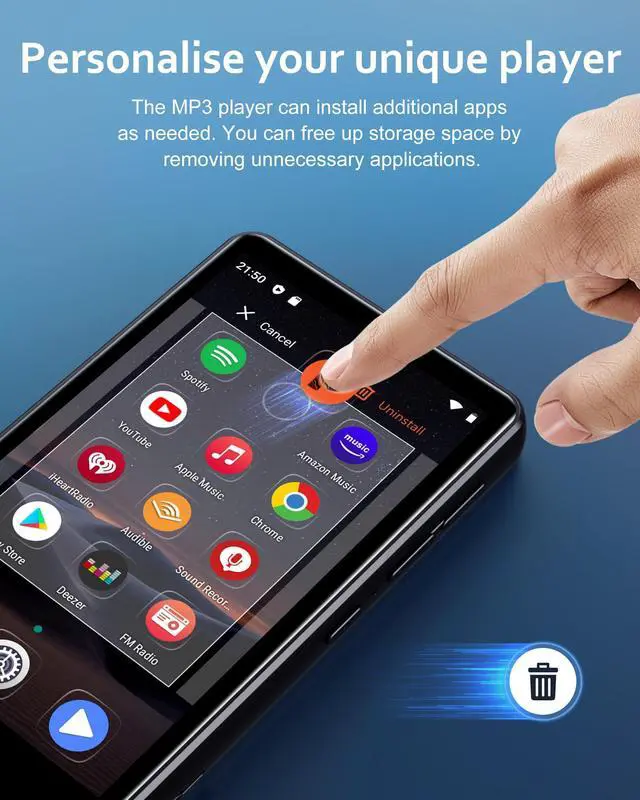 Alt view image 4 of 7 - 144GB MP3 Player with Bluetooth and WiFi, Android Spotify Music Player for Pandora, Amazon Music, Audible. 4.02" Touchscreen, Speaker, Supports Play Store,Up to 512GB