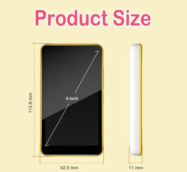 Alt view image 6 of 7 - 96GB Android MP3 Player for Kids with Bluetooth and WiFi - 4" Touch Screen,Streaming Music&Video Player with Spotify&Google Play Store,FM Radio,Parental Control | MP4 Player (Yellow)