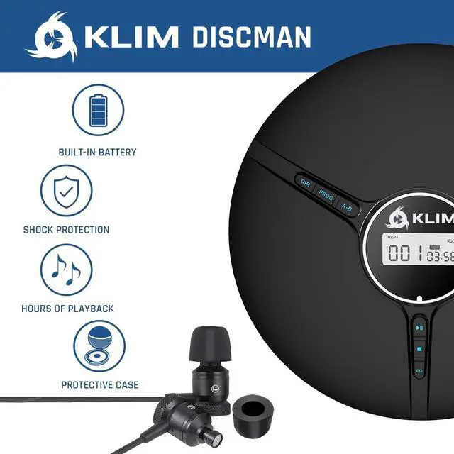 Alt view image 3 of 6 - Discman Portable CD Player with Headphones, Built-in Battery - New - CD Players for Home, Car - Compatible w/SD Card, CD, CD-R, CD-RW, MP3, WMA - 5 EQ Effects - Walkman CD Player - Black