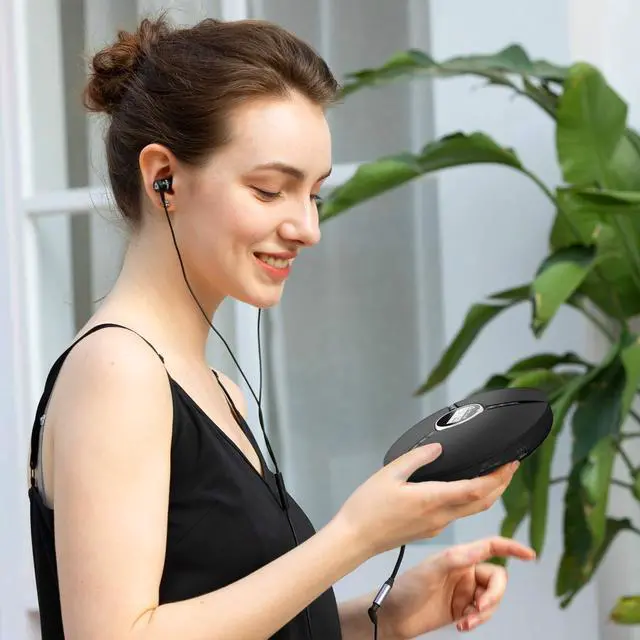 Alt view image 4 of 6 - Discman Portable CD Player with Headphones, Built-in Battery - New - CD Players for Home, Car - Compatible w/SD Card, CD, CD-R, CD-RW, MP3, WMA - 5 EQ Effects - Walkman CD Player - Black