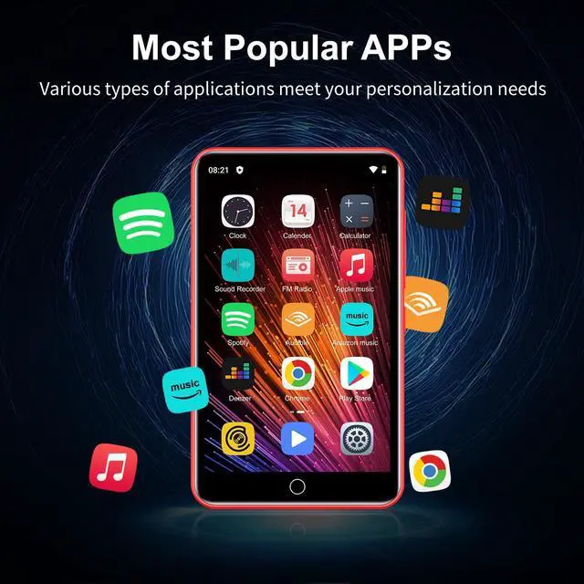 Alt view image 2 of 7 - 80GB MP3 Player with Bluetooth and WiFi,  4" HD Full Touch Screen MP3 Player with Spotify, Amazon Music,YouTube,Pandora,Libby,Android MP4 Music Player for Kids (Black)