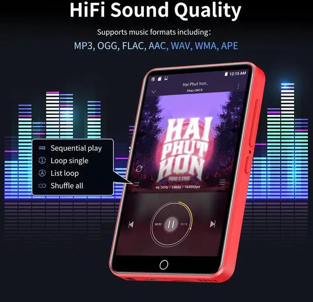 Alt view image 6 of 7 - 80GB MP3 Player with Bluetooth and WiFi,  4" HD Full Touch Screen MP3 Player with Spotify, Amazon Music,YouTube,Pandora,Libby,Android MP4 Music Player for Kids (Black)