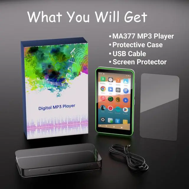 Alt view image 7 of 7 - Smart MP3 Player with Bluetooth and WiFi | 144GB Storage& Android OS | 4" Touch Screen | Spotify Streaming Music&Video Player | App Store | FM Radio |  Portable Media Player (Green)