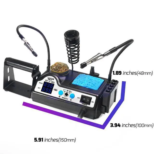 Alt view image 2 of 7 - 927-IV Soldering Station Kit High-Power 110W with 3 Preset Channels, Sleep Mode, LED Magnifier, 5 Extra Iron Tips, Tip Cleaner, 2 Helping Hands, Tip Storage Slots, Lead-free Solder Wire, Tweezers