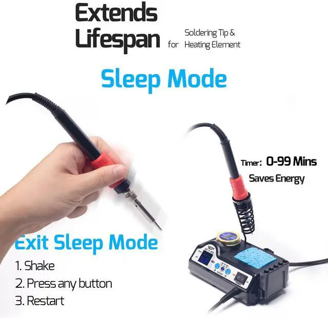 Alt view image 6 of 7 - 927-IV Soldering Station Kit High-Power 110W with 3 Preset Channels, Sleep Mode, LED Magnifier, 5 Extra Iron Tips, Tip Cleaner, 2 Helping Hands, Tip Storage Slots, Lead-free Solder Wire, Tweezers