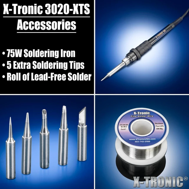 Alt view image 5 of 6 - The Original 3020-XTS 75W Soldering Iron Station Kit 2 Helping Hands Silicone Tool Mat 5 Extra Tips 50g Roll of Solder Brass Sponge Cleaning Flux C/F Conversion Auto Sleep!