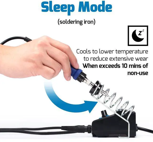 Alt view image 6 of 6 - Soldering Iron Station 2-IN-1 SMD Hot Air Rework Station with 2 Spools of Solder Wire, 5 Soldering Tips, 3 Hot Air Nozzles, Brass Wool Tip Cleaner, Tweezers, Desoldering pump
