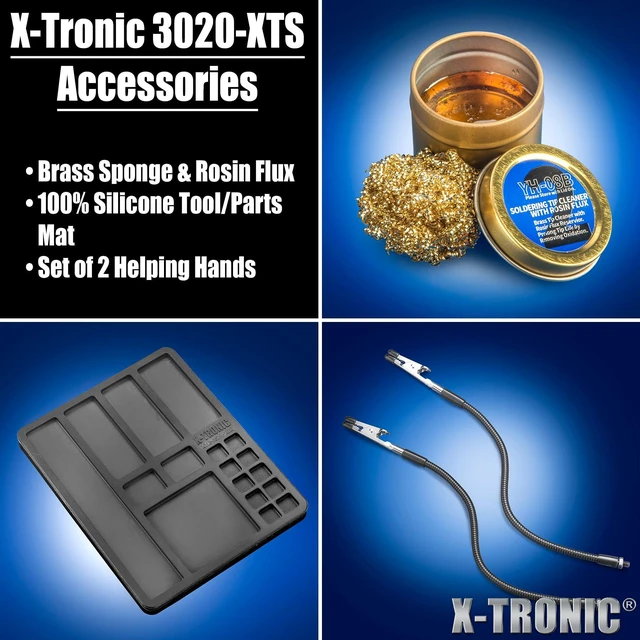 Alt view image 2 of 2 - The Original 3020-XTS 75W Soldering Iron Station LED 2 Helping Hands Roll of Solder Brass Sponge w/Cleaning Flux Wet Sponge °C/°F Conversion Switch 10 Minute Sleep Feature!