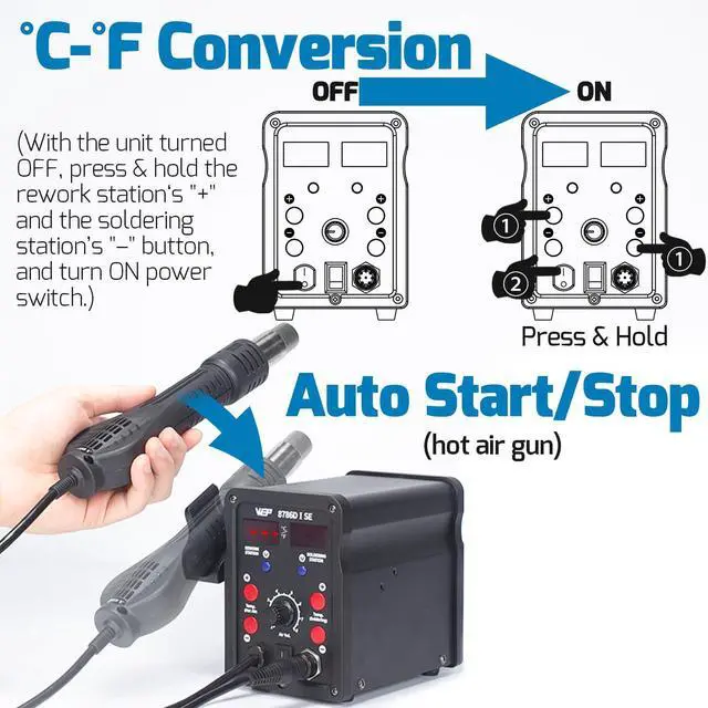 Alt view image 7 of 7 - WEP 8786D-I SE Hot Air Soldering Iron Station Kit 2-IN-1 for Rework, Desoldering with Lead-Free Solder Wire, 5 Soldering Tips, 3 Hot Air Nozzles,Tweezers, Desoldering Pump