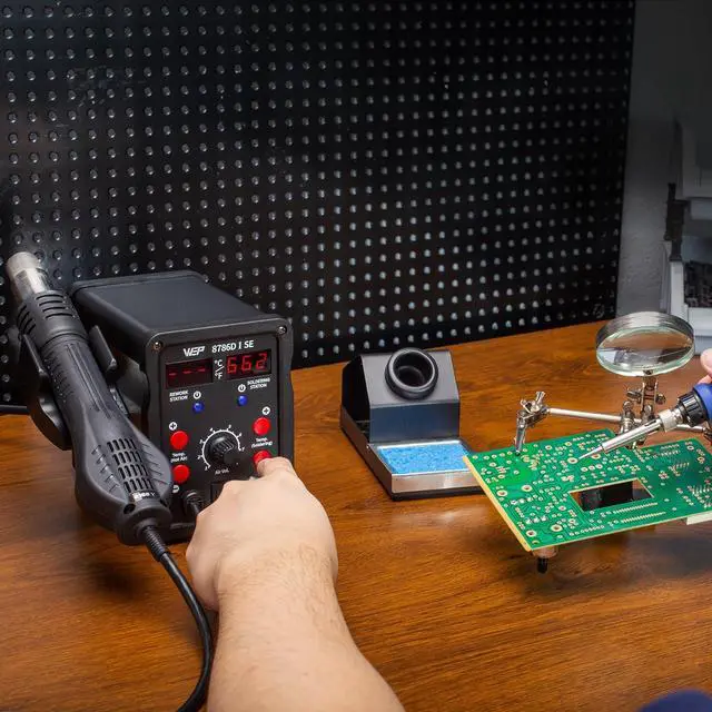Alt view image 2 of 7 - WEP 8786D-I SE Hot Air Soldering Iron Station Kit 2-IN-1 for Rework, Desoldering with Lead-Free Solder Wire, 5 Soldering Tips, 3 Hot Air Nozzles,Tweezers, Desoldering Pump