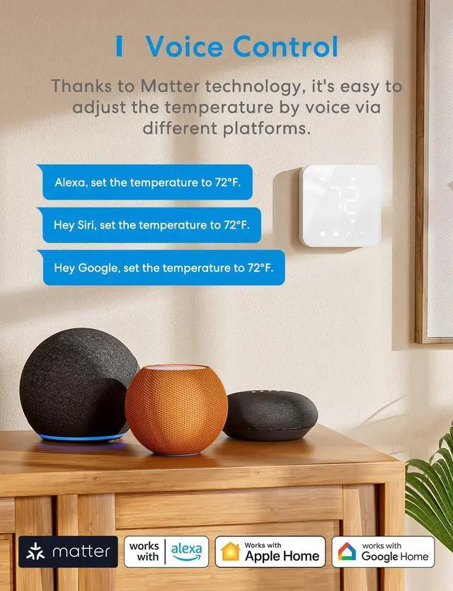 Alt view image 5 of 7 - Smart Thermostat for Home, WiFi Thermostat Works with Matter, Alexa, Apple Home, Google Assistant, App & Voice Control, 7x24h Scheduling, Energy Saving, C-Wire Required