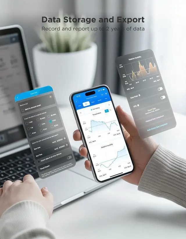 Alt view image 6 of 7 - 2.0 WiFi Hygrometer Thermometer 3 Pack, Smart Humidity Temperature Sensor with App Notifications, 2-Year Free Data Storage Export, Temperature Humidity for Bedroom, Wine Cellar, Basements