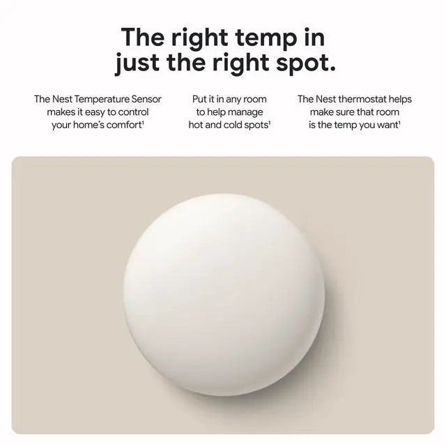 Alt view image 2 of 6 - Nest Temperature Sensor (2nd Gen) 3 Pack - Room Comfort Sensor with Scheduling - Works with The Nest Learning Thermostat (3rd and 4th Gen) and Nest Thermostat E - Porcelain