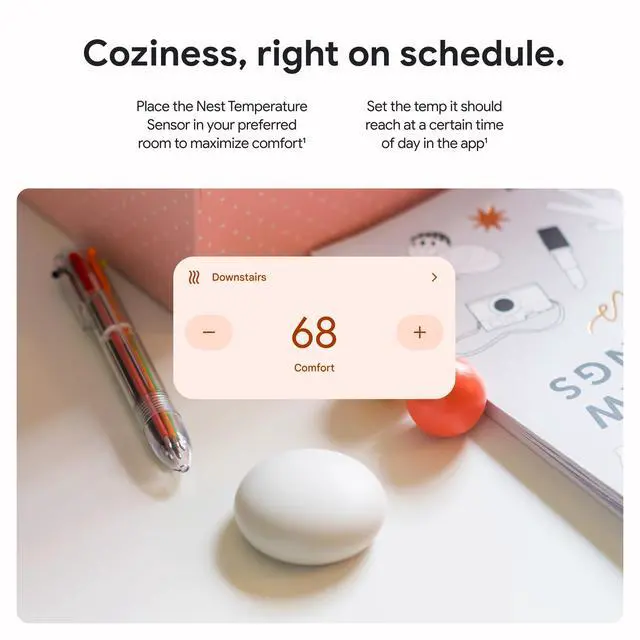 Alt view image 3 of 6 - Nest Temperature Sensor (2nd Gen) 3 Pack - Room Comfort Sensor with Scheduling - Works with The Nest Learning Thermostat (3rd and 4th Gen) and Nest Thermostat E - Porcelain