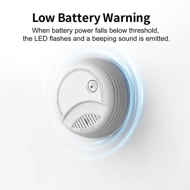 Alt view image 6 of 7 - Photoelectric Smoke Detector with 9V Battery Included Smoke Alarm, 10-Year Sensor, Test/Silence Button, Low Battery Warning, Easy Mount, 2 Pack Fire Alarm for Home Bedroom Living Room