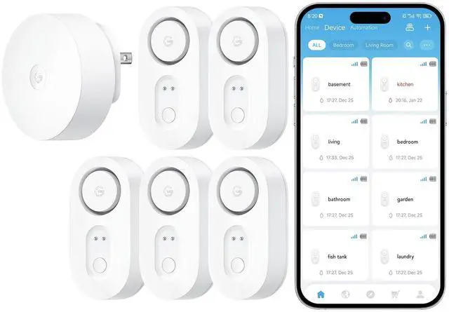 Main image of Upgraded Smart Water Leak Detector 1s with 1804ft Ultra-Long Range, WiFi Water Sensor with SMS/Email/APP Push and Sound Alarm,5-Year Battery Life, 5 Pack, Suit for Home, Basement, Kitchen