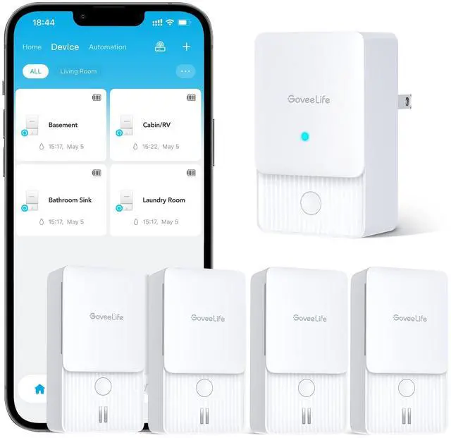 Main image of WiFi Water Ieak Detector 2 for Home, Smart Water Ieak Sensor 4 Pack with 100dB Adjustable Alarm and App Alerts, LoRa Up to 1968ft Open-Air Transmission Range for Basement, Kitchen, Bathroom