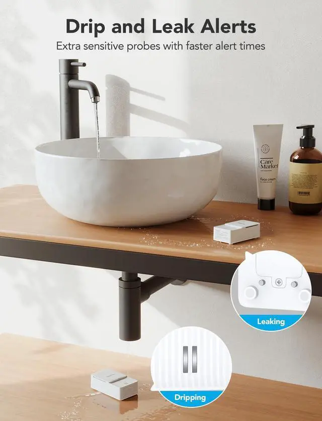 Alt view image 6 of 7 - WiFi Water Ieak Detector 2 for Home, Smart Water Ieak Sensor 4 Pack with 100dB Adjustable Alarm and App Alerts, LoRa Up to 1968ft Open-Air Transmission Range for Basement, Kitchen, Bathroom