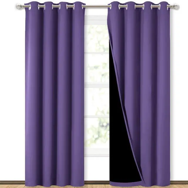 Main image of Lilac Purple Full Shade Curtain Panels, Pair of Energy Smart & Noise Blocking Out Blackout Drapes for Dining Room Window, Thermal Insulated Guest Room Lined Window Dressing(52 x 84 inch)