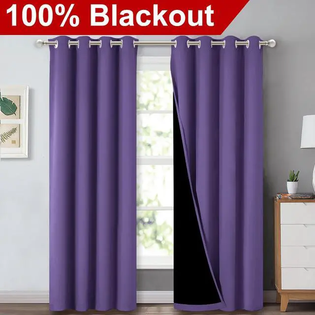 Alt view image 2 of 7 - Lilac Purple Full Shade Curtain Panels, Pair of Energy Smart & Noise Blocking Out Blackout Drapes for Dining Room Window, Thermal Insulated Guest Room Lined Window Dressing(52 x 84 inch)