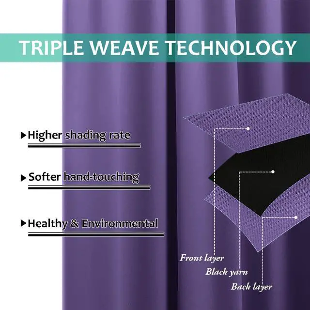 Alt view image 4 of 7 - Lilac Purple Full Shade Curtain Panels, Pair of Energy Smart & Noise Blocking Out Blackout Drapes for Dining Room Window, Thermal Insulated Guest Room Lined Window Dressing(52 x 84 inch)