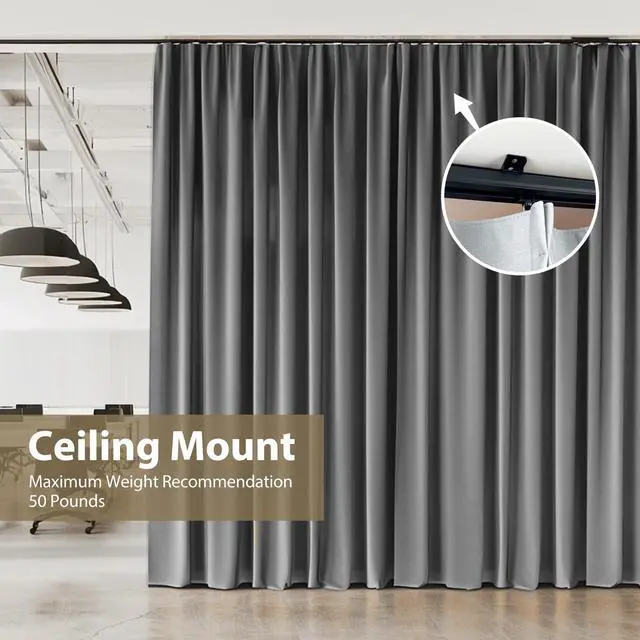 Alt view image 2 of 6 - Ceiling Curtain Track Ceiling and Wall Mounted Heavy-Duty Curtains Rails Room Divider Curtains Shower RV Tracks Ceiling Sliding Curtain Rods With Clips,Black 6ft.