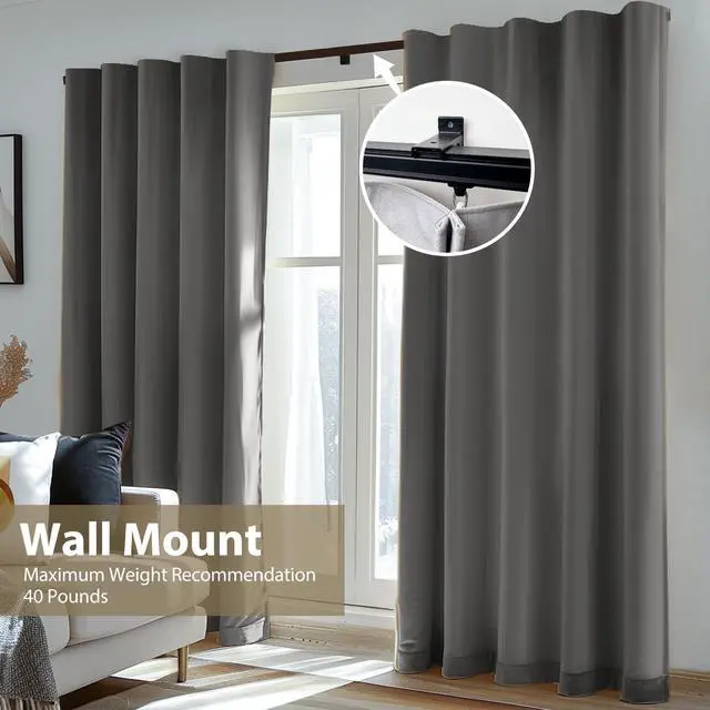 Alt view image 3 of 6 - Ceiling Curtain Track Ceiling and Wall Mounted Heavy-Duty Curtains Rails Room Divider Curtains Shower RV Tracks Ceiling Sliding Curtain Rods With Clips,Black 6ft.