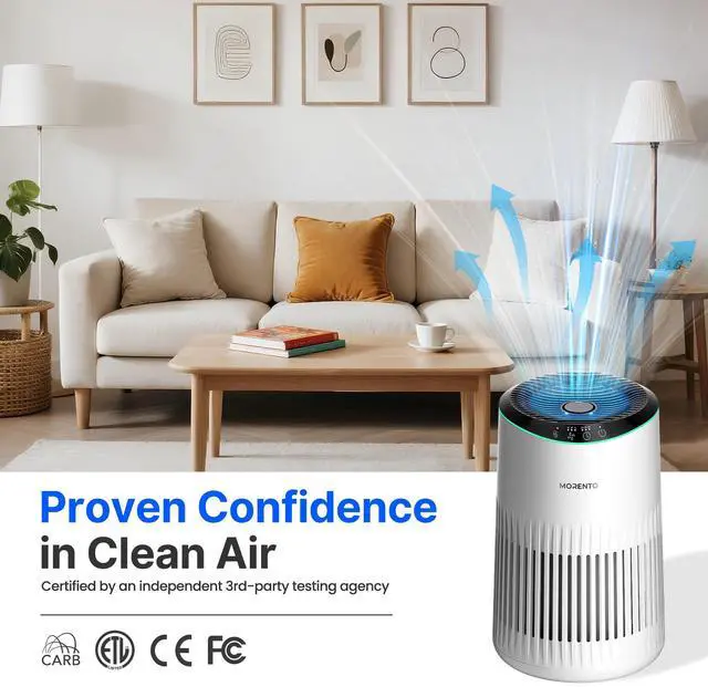 Alt view image 3 of 7 - Air Purifiers for Bedroom Home with Sleep Mode for Smoke Pet Dander Odors, Small Air Purifier with Fragrance Sponge, Blue Ambient Light, 23dB Quiet, 2 Pack White