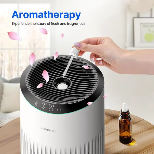 Alt view image 6 of 7 - Air Purifiers for Bedroom Home with Sleep Mode for Smoke Pet Dander Odors, Small Air Purifier with Fragrance Sponge, Blue Ambient Light, 23dB Quiet, 2 Pack White