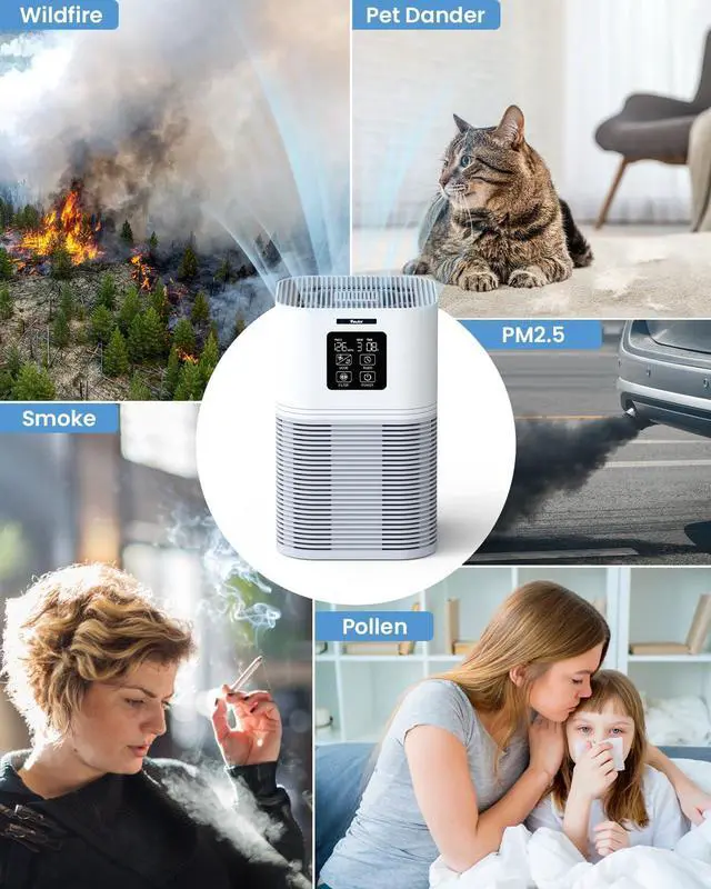 Alt view image 6 of 7 - Air Purifiers for Home, Air Purifiers for Large Room up to 1200 sq.ft, H13 True HEPA Air Filter with Fragrance Sponge 6 Timers Quiet Air Cleaner for Pet Dander Wildfire