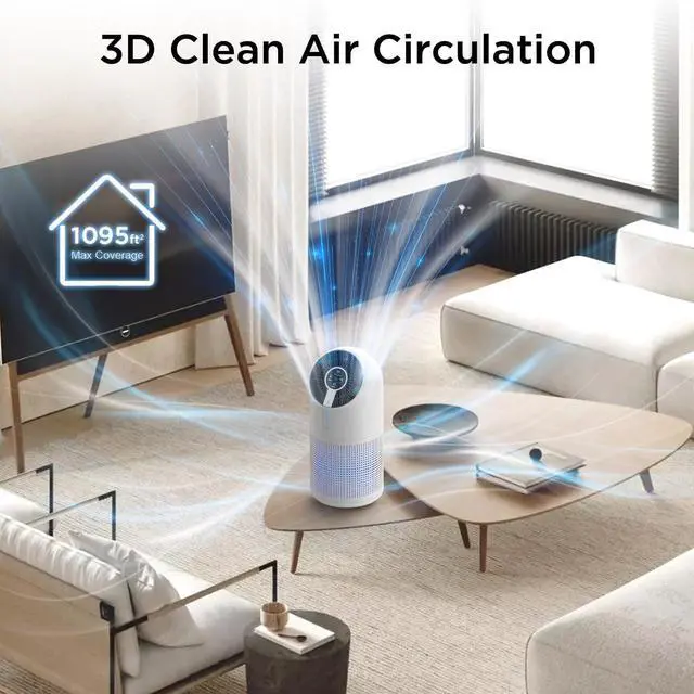 Alt view image 2 of 7 - Air Purifiers for Home Large Room up to 1095ft², H13 HEPA Filter Air Cleaner for Pets Bedroom Remove Smoke Dust Pollens Dander, Room Air Purifier with Timer Lock 4 Modes Night Light, M02