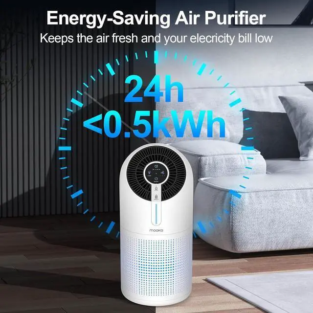Alt view image 5 of 7 - Air Purifiers for Home Large Room up to 1095ft², H13 HEPA Filter Air Cleaner for Pets Bedroom Remove Smoke Dust Pollens Dander, Room Air Purifier with Timer Lock 4 Modes Night Light, M02