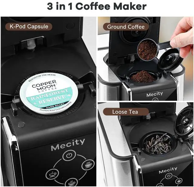 Alt view image 3 of 7 - Coffee Maker 3 in 1 Single Serve Coffee Machine, Compatible with K cup Capsules, Instant Coffee Pot, Tea maker, 6,8,10 Oz Cup, Removable 50 Oz Water Reservoir, 120V 1150W