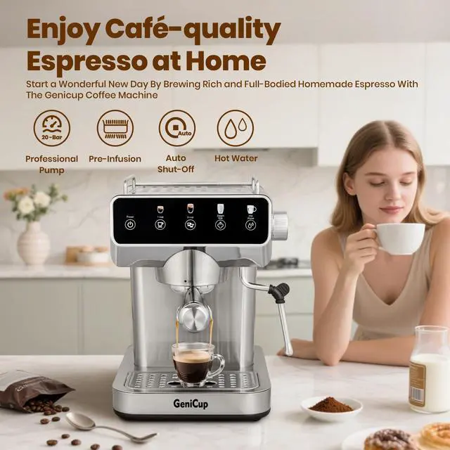 Alt view image 7 of 7 - Expresso Coffee Machines with Touchscreen 20 Bar Professional Espresso Maker with Milk Frother & Hot Water, Stainless Steel Coffee Maker for Latte Americano, Cappuccino Machine for Home Office