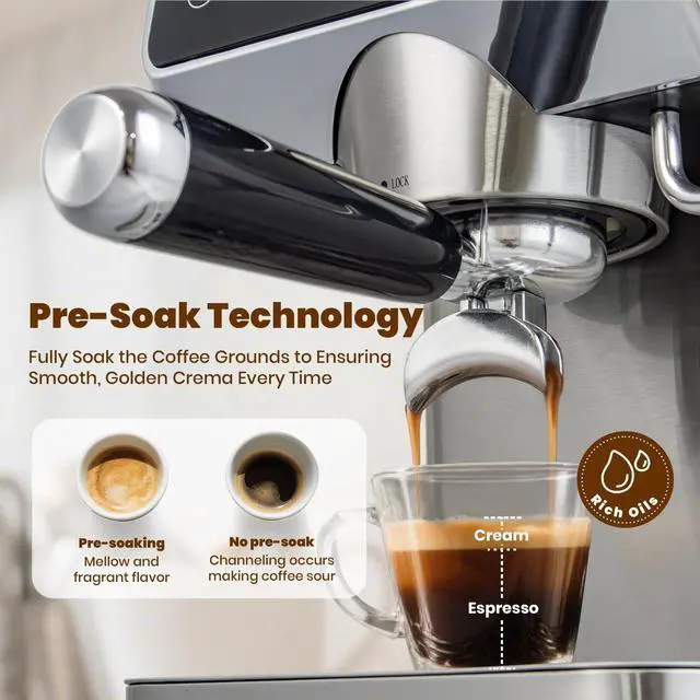Alt view image 2 of 7 - Expresso Coffee Machines with Touchscreen 20 Bar Professional Espresso Maker with Milk Frother & Hot Water, Stainless Steel Coffee Maker for Latte Americano, Cappuccino Machine for Home Office