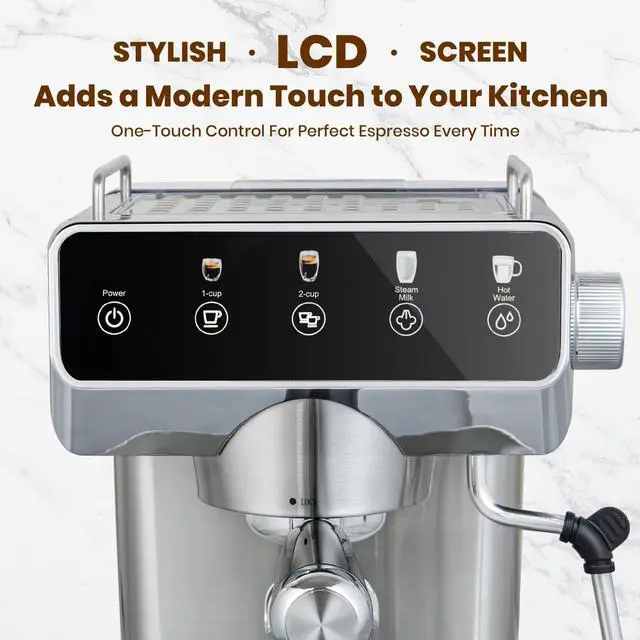 Alt view image 6 of 7 - Expresso Coffee Machines with Touchscreen 20 Bar Professional Espresso Maker with Milk Frother & Hot Water, Stainless Steel Coffee Maker for Latte Americano, Cappuccino Machine for Home Office