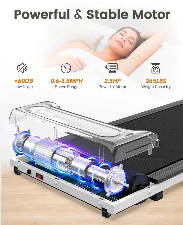 Alt view image 4 of 7 - Walking Pad, Under Desk Treadmill for Home and Office, 2.5 HP Portable Walking Jogging Running Machine with Remote Control and LED Display