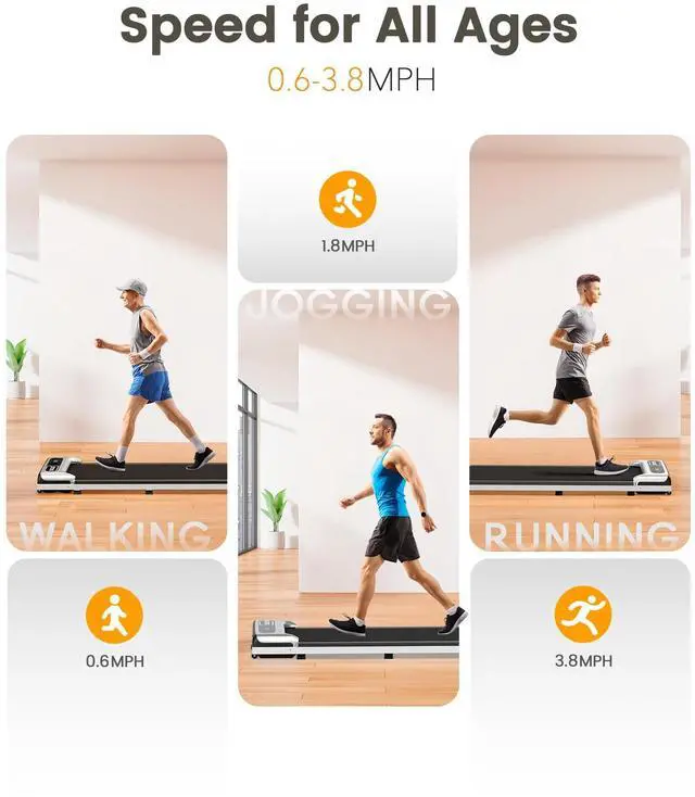 Alt view image 7 of 7 - Walking Pad, Under Desk Treadmill for Home and Office, 2.5 HP Portable Walking Jogging Running Machine with Remote Control and LED Display