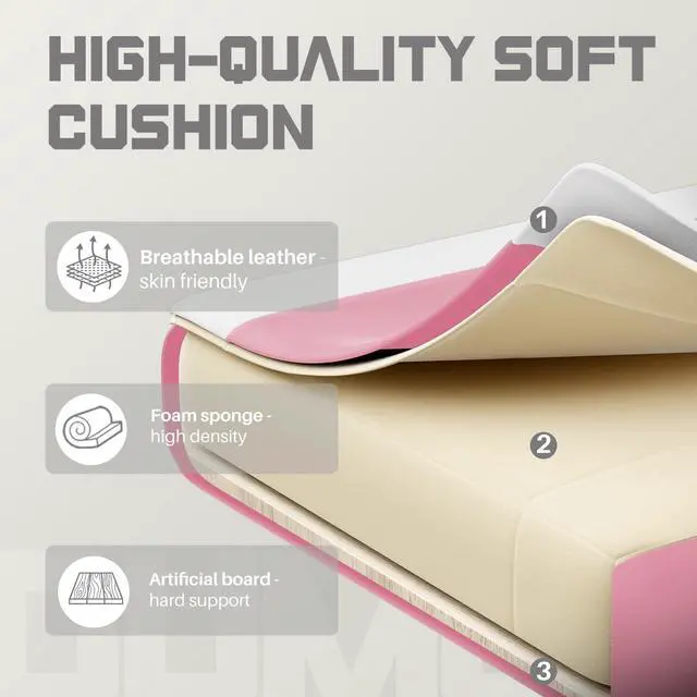 Alt view image 7 of 7 - Ergonomic Gaming Office Desk Chair with Footrest and Headrest for Adults, PU Leather Video Computer Chair with Linkage Armrests, Height Adjustable 360° Swivel Recling Chair, White Pink