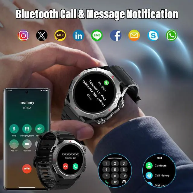 Alt view image 2 of 7 - Military Smart Watches for Men(Answer/Make Calls), 1.39"HD Fitness Watch, 24/7 Heart Rate Sleep Monitor, Smart Watch for Men 110+ Sport Modes, 30Day, IP68 Waterproof Smartwatch for Android iOS, Black