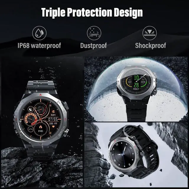 Alt view image 6 of 7 - Military Smart Watches for Men(Answer/Make Calls), 1.39"HD Fitness Watch, 24/7 Heart Rate Sleep Monitor, Smart Watch for Men 110+ Sport Modes, 30Day, IP68 Waterproof Smartwatch for Android iOS, Black