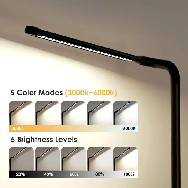 Alt view image 4 of 7 - LED Desk Lamp with USB Charging Port: Eye-Care Technology - 1 Type-C, 1 USB-A Charging Port, 2 AC Power Outlets, Desk Lamps for Home Office, Study, Bedroom