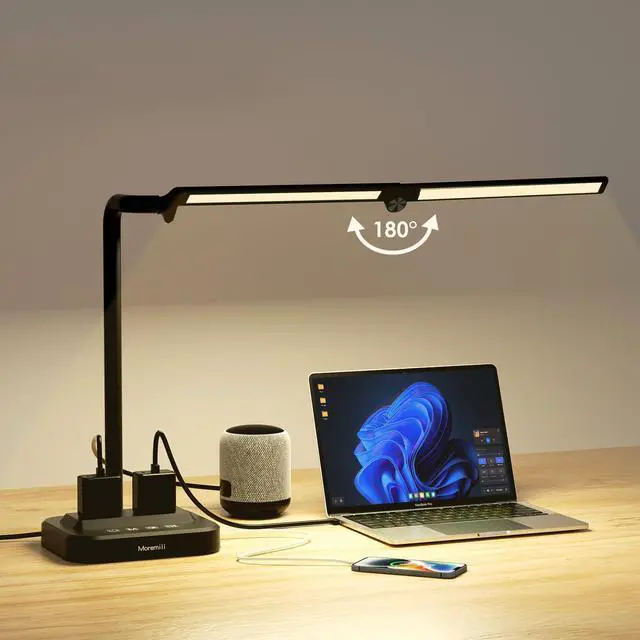 Alt view image 7 of 7 - LED Desk Lamp with USB Charging Port: Eye-Care Technology - 1 Type-C, 1 USB-A Charging Port, 2 AC Power Outlets, Desk Lamps for Home Office, Study, Bedroom
