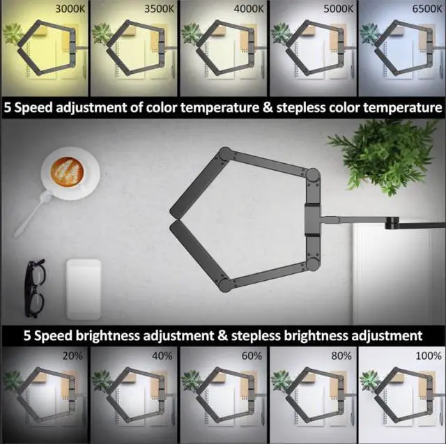 Alt view image 5 of 6 - LED Desk Lamp with Clamp, 41.5" Clamp on Architect Desk Lamp for Home Office, 24W Bright Tall Computer LED Table Light Adjustable Overhead Clip on Office Lighting for Work Craft