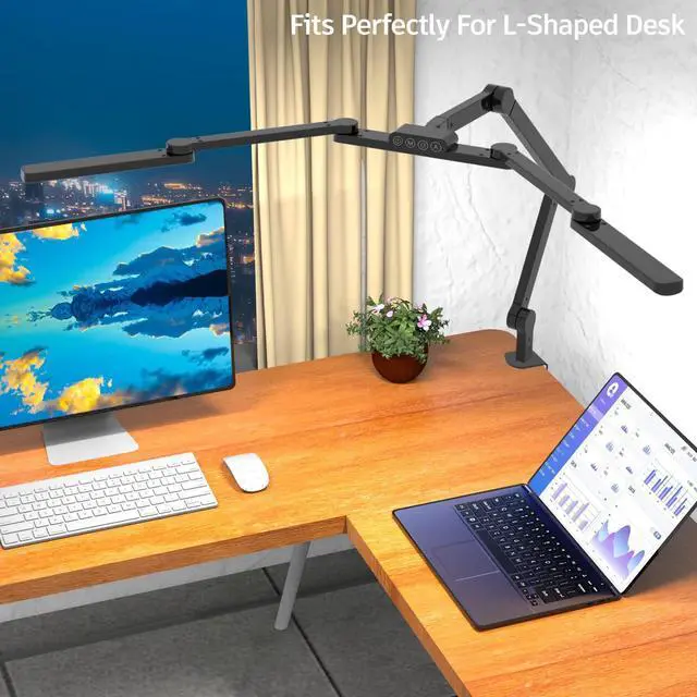 Alt view image 2 of 6 - LED Desk Lamp with Clamp, 41.5" Clamp on Architect Desk Lamp for Home Office, 24W Bright Tall Computer LED Table Light Adjustable Overhead Clip on Office Lighting for Work Craft