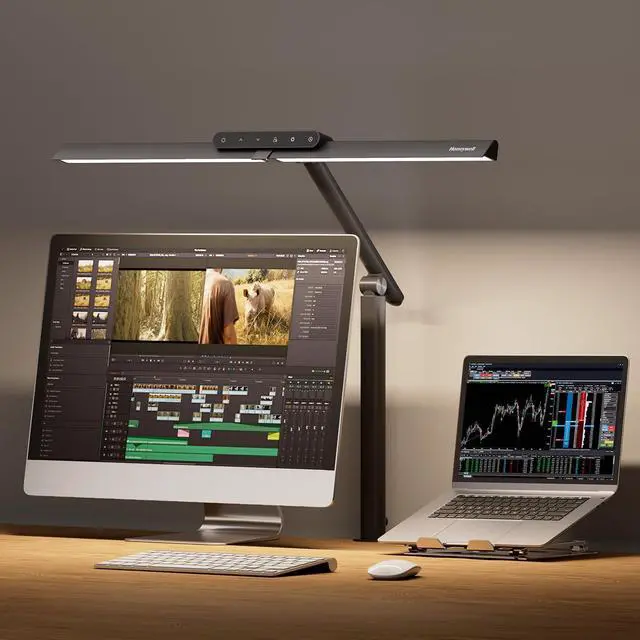 Main image of LED Desk Lamp with Clamp - HJ1 Sunturalux Eye-Caring Clip on Lights for Home Office, 1200LM Clamp Lamp 4 Color Modes Stepless Dimming Task Desk Light for Working Black