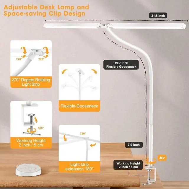Alt view image 5 of 6 - Led Desk Lamp for Office Home - Eye Caring Architect lamp with Clamp,Dual Screen Computer Monitor Gooseneck Smart Light: 24W 5 Color Flexible Adjustable Lighting Table Lamp for Study White