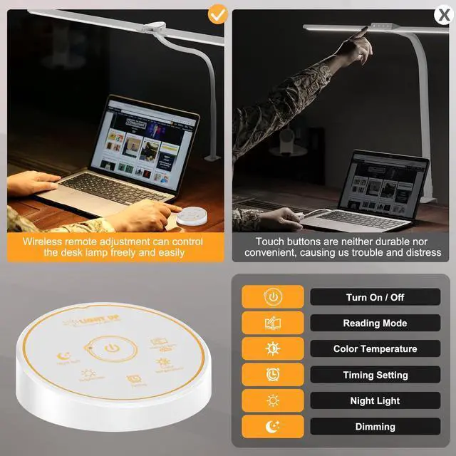 Alt view image 6 of 6 - Led Desk Lamp for Office Home - Eye Caring Architect lamp with Clamp,Dual Screen Computer Monitor Gooseneck Smart Light: 24W 5 Color Flexible Adjustable Lighting Table Lamp for Study White