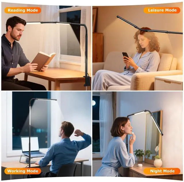 Alt view image 6 of 7 - LED Desk Lamp for Home Office, Eye-Caring Desk Light with Adjustable Gooseneck, Dual Screen Computer Monitor Light with Stepless Dimming, Stepless Color Temp, Memory Function for Study, Workbench