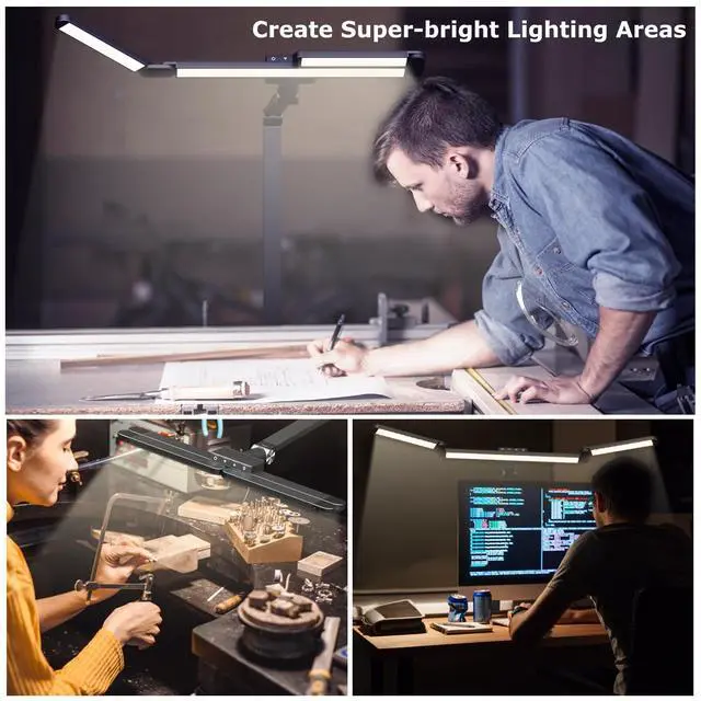 Alt view image 7 of 7 - LED Desk Lamp with Clamp, Architect Desk Lamp for Home Office with Remote, 24W Ultra-Bright Desk Light with Stepless Dimming and Stepless Color Temp, Memory Function for Study and Workbench